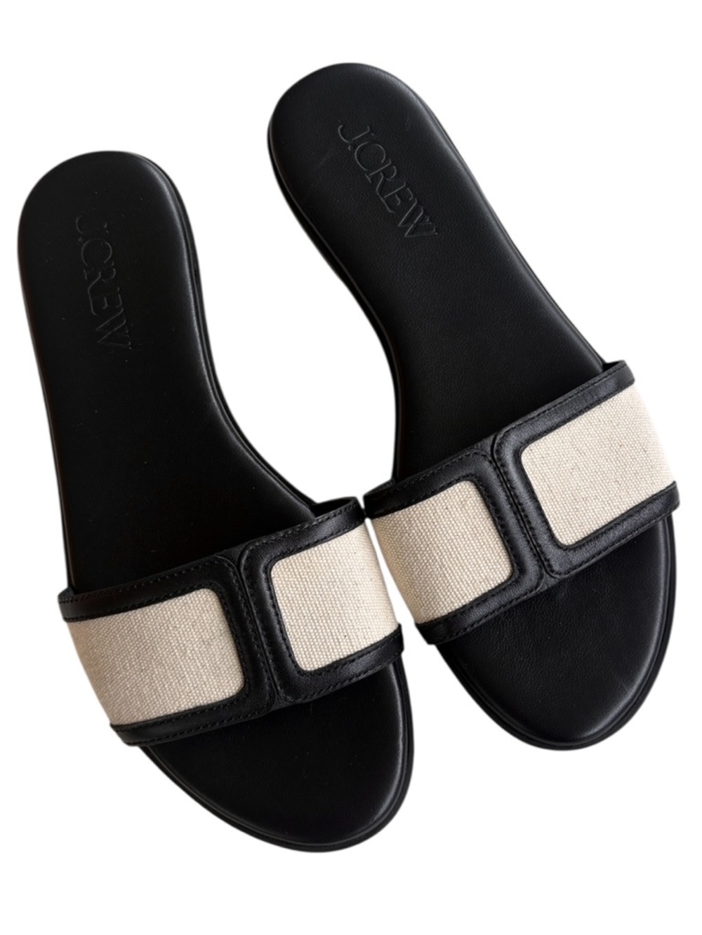 Like New J. Crew Georgina Leather / Canvas Sandals Black Ivory Size 6.5